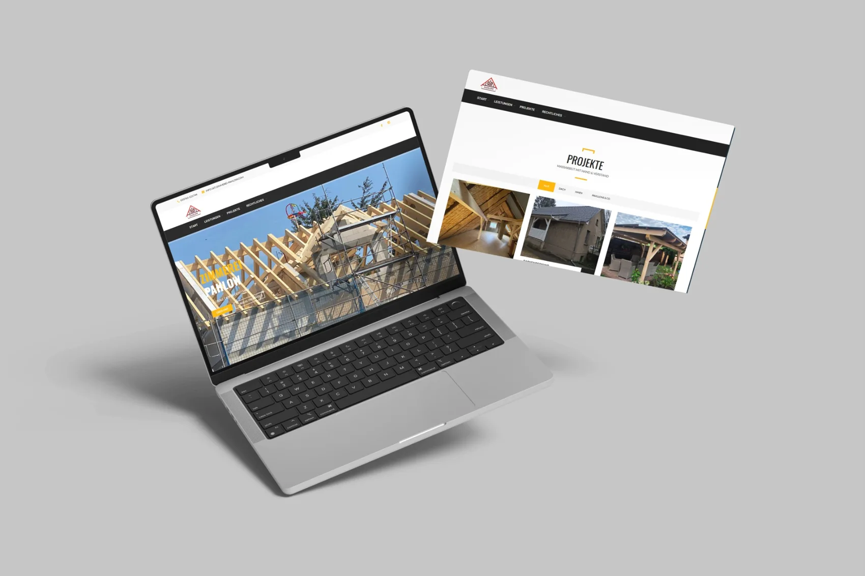 Webdesign für Zimmerei Pahlow als Laptop-Präsentation